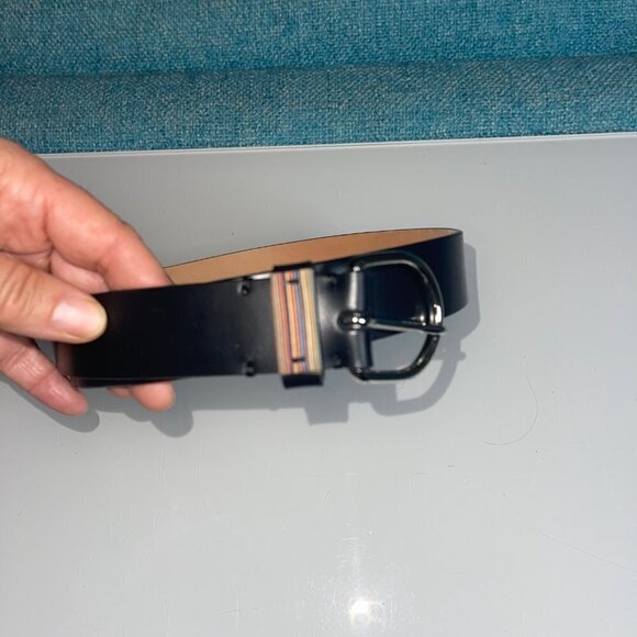 Paul Smith Womens Adjustable Belt Size 28 Black Stripe Italian Leather - Picture 6 of 8